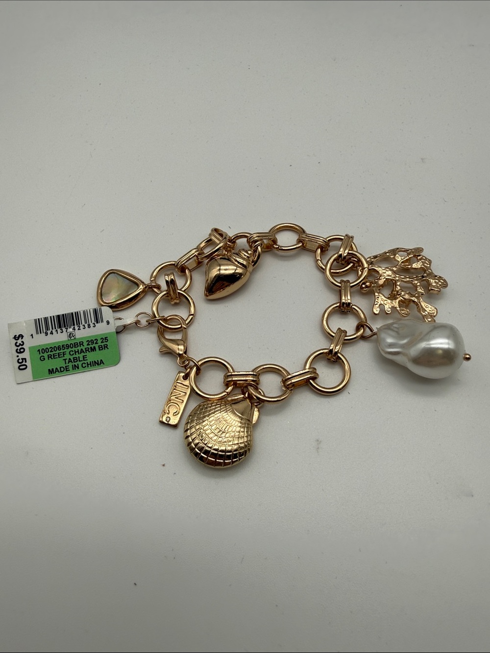 INC International Concepts Gold-Tone Charm Bracelet with Faux Pearl and Shells